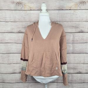 Free People Movement Dream Catcher Crochet Hoodie Oversized Boho Raw Hem Small